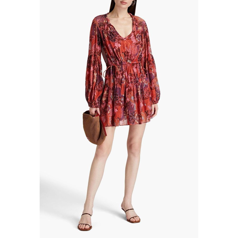 A.L.C. Elise gathered printed silk-crepon mini dress